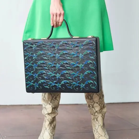 1960s Vinyl Briefcase w/ Intricate Embroidery